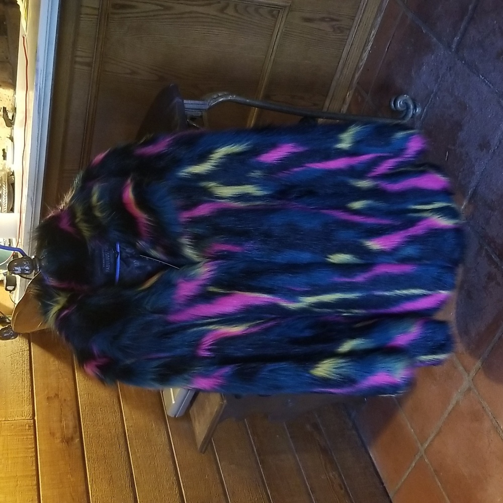 New Multicolor Fabulous Faux Fur Coat XL